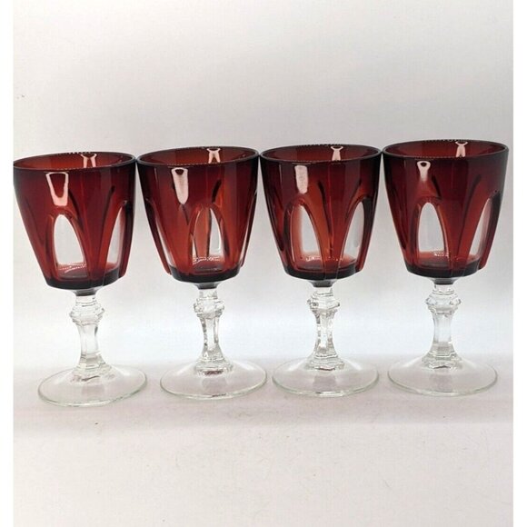 CRISTAL D'ARQUES DURAND Gothic Red Cordial Wine Glass Set of 4 Ruby Crystal 3 oz - Picture 1 of 7